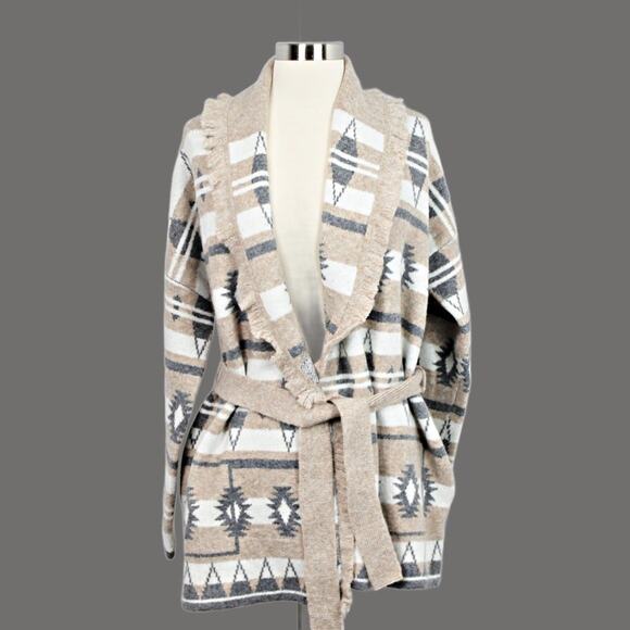 Tahari Women's Belted Cardigan Knit Sweater Tribal Aztec Southwestern Size M - Picture 6 of 14